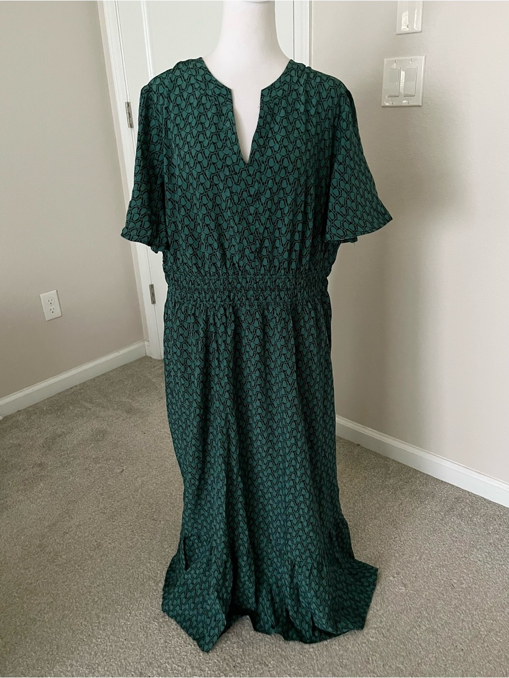 NWT BloomChic Dark Green Patterned V-Neck Maxi Dress Size 14/16